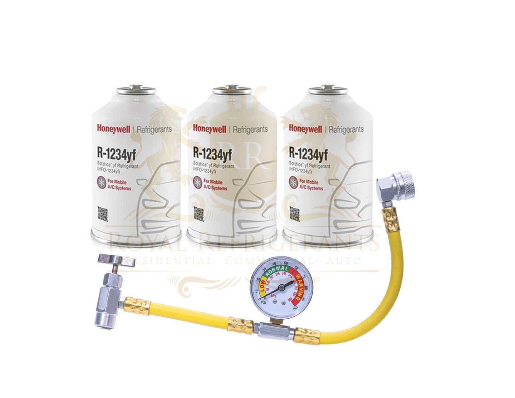Honeywell Genuine 8oz R1234YF Refrigerant (3 8oz Cans) & Hose with Gauge